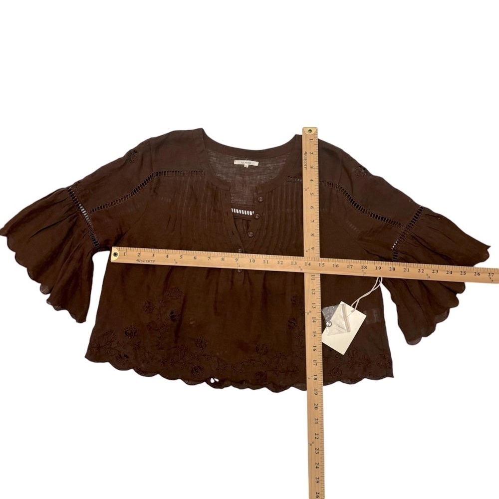 Tularosa Sherri Embroidered 100% linen Blouse in Chocolate Brown REVOLVE Sz S - Picture 5 of 8